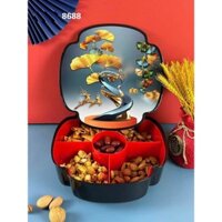 Khay Mứt Tết 2 Tầng Xoay 10 Ngăn, Khay Mứt Bánh Kẹo Tết Hình cánh Hoa Đẹp Mắt Sang Trọng