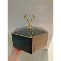 Khay Mứt Tết Bánh Kẹo, Hộp Mứt Tết Lục Giác Nắp Hươu 2 Tầng Nhiều Ngăn Phong Cách Sang Trọng, Hiện Đại Cao Cấp