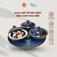 Khay mứt tết bát tròn men hoã biến  - Đĩa bày kẹo tết