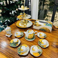 Khay mứt tết, Bộ ấm chén, Hộp đựng khăn giấy, Ống tăm, Kệ 3 tầng bằng sứ cao cấp sang trọng