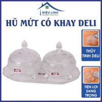 Khay Mứt Tết Deli TG-1074AL3 set 2 hũ + khay , hũ đựng mứt tết thủy tinh cao cấp, tiện lợi, sang trọng dieulinhshop