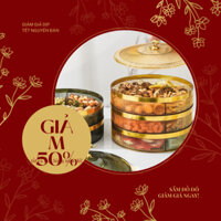 Khay mứt tết đựng bánh kẹo 2 tầng có sừng hưu mạ vàng cao cấp- Hộp đựng mứt bánh kẹo 2 tầng trưng tết mẫu mới sang trọng