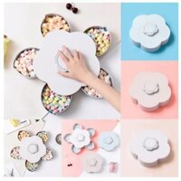 Khay Mứt Tết Đựng Bánh Kẹo Xoay 1 Tầng Xòe Hình Cánh Hoa - Hộp Đựng Mứt Tết Có Khe Để Điện Thoại
