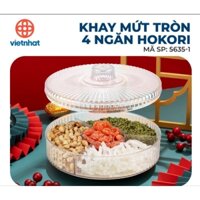 Khay Mứt Tết ,Hộp Đựng Mứt Tết 2024 Bằng Nhựa Có Nắp Đậy Trong Suốt, Thân Kem Viền Bạc Cao Cấp Có Chia Ngăn