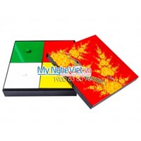 Khay mứt tết - Hộp mứt tết sơn mài cao cấp vuông 4 ngăn nền đỏ tươi MNV-HM02-4