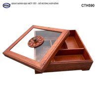 Khay nắp kính vuông gỗ hương đựng bánh kẹo mứt Tết loại VIP cỡ lớn -CTH590