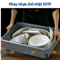 Khay nhựa chữ nhật Veco 521, Nhựa PP an toàn, Màu xám, Đựng chén dĩa, thức ăn thừa