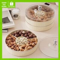 Khay nhựa đựng mứt tròn 2 tầng nắp gấu màu trắng ngà - Danh Gia Dụng