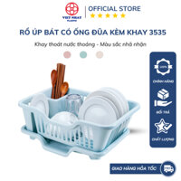Khay nhựa úp chén bát có khay thoát nước Việt Nhật (3535), Giá úp bát đĩa có ống đũa đa năng kèm khay đựng