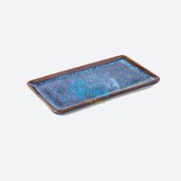 Khay phẳng chữ nhật 7 size men xanh sóng biển - Đĩa chữ nhật phẳng men xanh hỏa biến - Gốm Unika  - S718x10cm