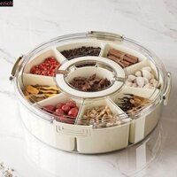 Khay phục vụ chia đôi KOPIDA, Hộp trái cây gia vị tròn kín dung tích lớn, Nhựa đa năng có nắp và tay cầm Hộp đựng gia vị chống bụi cho gia đình