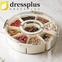 Khay phục vụ chia đôi DRESSPLUS, Hộp đựng trái cây gia vị tròn 9 dây nhựa, Dung tích lớn đa năng Chống bụi có nắp và tay cầm Hộp đựng gia vị cho gia đình