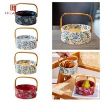 Khay phục vụ có thể tái sử dụng Hoa văn trang trí Eay để mang theo Tay cầm bằng gỗ cho nhà bếp Giá trái cây đa năng thanh lịch