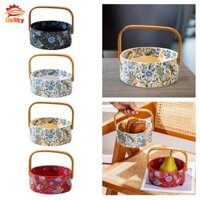 Khay phục vụ có thể tái sử dụng Hoa văn trang trí Eay để mang theo Tay cầm bằng gỗ cho nhà bếp Giá trái cây đa năng thanh lịch