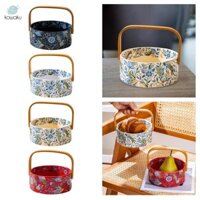 Khay phục vụ có thể tái sử dụng Hoa văn trang trí Eay để mang theo Tay cầm bằng gỗ cho nhà bếp Giá trái cây đa năng thanh lịch