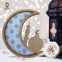 Khay phục vụ thức ăn mặt trăng TIEZI, Bảng mật độ Khay gỗ Eid Mubarak 30cm, Trang trí tháng Ramadan Thiết kế nghệ thuật tinh tế Khay đựng thức ăn tôn giáo Tiệc Hồi giáo Hồi giáo
