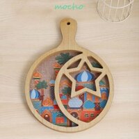 Khay phục vụ thức ăn mặt trăng MOCHO, Tinh tế có tay cầm Khay gỗ EID Mubarak, Khay trái cây khô EID Thiết kế nghệ thuật Bảng mật độ Khay đựng thức ăn tôn giáo Snack