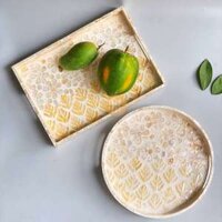 Khay sơn mài khảm trai có quai Lá Thông Vàng Nhạt MỸ NGHỆ MART, Khay Decor, Khay đựng trà bánh,trang trí phòng khách