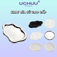 Khay Sứ Mạ Bạc Cao Cấp UCHUU, Đĩa Viền Dày Đựng Trang Sức, Đồ Ăn, Background Chụp Ảnh, Decor Phòng