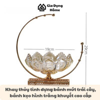 Khay thủy tinh đựng bánh kẹo, mứt tết, trái cây, bánh kẹo hình trăng khuyết cao cấp