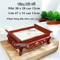 Khay trà ba bông mặt đá gỗ hương khay trà cổ điển