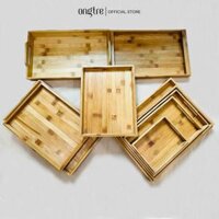 Khay trà bằng tre công nghiệp hình chữ nhật có tay cầm, khay tre phục vụ nhà hàng, khách sạn  ongtre - CN 20x15x4 cm