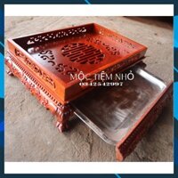 Khay Trà Chân Qùy Bằng Gỗ Hương - Khay trà rồng trầu gỗ