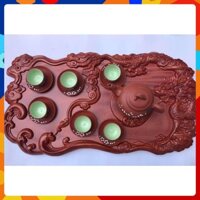 Khay trà chè ấm chén mỹ nghệ mini gỗ hương đỏ nguyên khối, Đồ gỗ nội thất cao cấp để bàn phòng khách