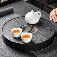 Khay trà đá giả vàng đen xoay tròn, bộ trà gia dụng cao cấp, bàn trà pha khô, khay trữ nước, thoát nước, sang trọng