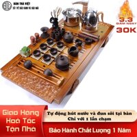 Khay trà điện gỗ thông minh tự động hút và đun nước tại chỗ kèm ấm chén uống trà, tặng kèm linh vật và trà cụ V3201