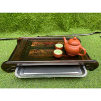 Khay trà gỗ  chân cuốn khay trà cuốn thư để ấm chén trang trí nhà cửa gỗ mun