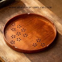 Khay Trà Gỗ Dáng Tròn Đục Họa Tiết Dùng Pha Trà Matcha Nhật Bản Đường Kính 27 cm