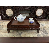 Khay trà gỗ gụ đục chạm tỉ mỉ 31x21cm