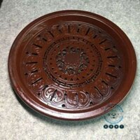 Khay trà nhựa tròn nâu giả gỗ 35cm