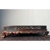 Khay trà rồng trầu ,Khay trà chữ nhật chân quỳ kèm khay inox trang trí nhà cửa gỗ mun