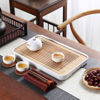 Khay trà tre đựng bộ ấm trà -có chỗ đựng nước tiện dụng