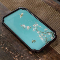 Khay trà tre mặt sứ vẽ bầu trời mùa xuân