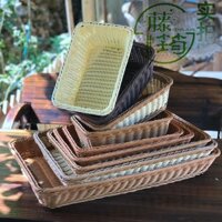 Khay trái cây giả mây đan hình chữ nhật, giỏ đựng đồ ăn nhẹ siêu thị, giỏ lưu trữ nhựa bán buôn GRIU