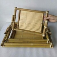 Khay tre đựng ấm chén màu vàng