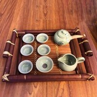 Khay tre đựng ấm trà, khay ống tre đựng tách trà, khay tre việt nam