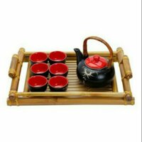 Khay tre đựng ấm trà và trang trí