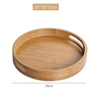 Khay tre hình tròn ONGTRE tiện dụng đa năng có tay cầm - 35cm