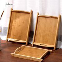 Khay tre trà DELMER, có tay cầm Khay đựng thức ăn nhanh thủ công, Khay đựng đồ hình chữ nhật hai tay hấp dẫn Bộ đồ ăn