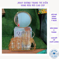 khay úp cốc chén inox ,khay gương trang trí viền vàng mẫu mới cao cấp