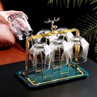 KHAY ÚP CỐC CON HUƠU,  Kệ / Giá để ly hợp kim mạ vàng kèm khay hứng nước -  MA:KHAYCOC470