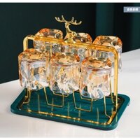 Khay up cốc, giá để ly cao cấp [Giá sốc] hợp kim mạ vàng sang trọng tặng kèm khay hứng màu trắng hàng có sẵn