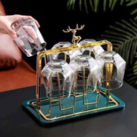 Khay úp cốc hươu inox mạ vàng hình chữ nhật có khay nhữa hưng nước tiện lợi khi dùng sang trọng cho khòng khách bếp