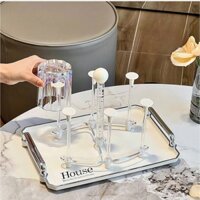 khay úp cốc nhựa acrylic kèm giá phơi cốc trắng trong ,sang trọng bên đẹp