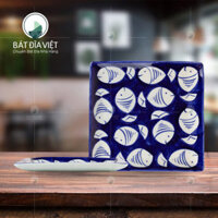 Khay vuông 26 men xanh cá trắng Bát Tràng Rộng 25cm x Cao 2cm
