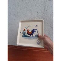 Khay vuông gốm sứ hoạ tiết con gà trống
